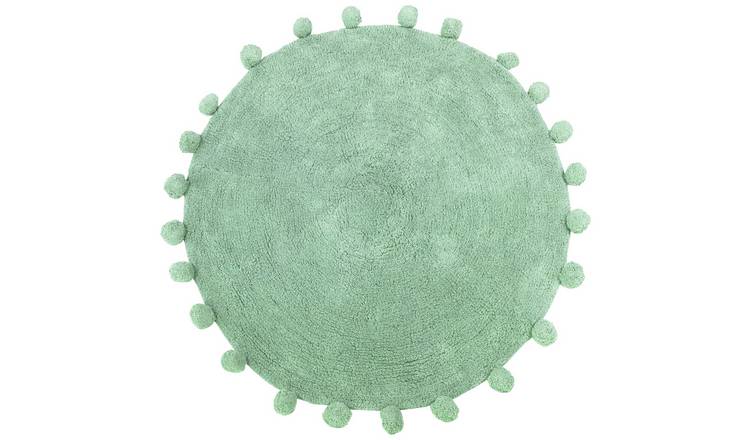 Furn Cotton Circle Pom Pom Bath Mat - Sage Green
