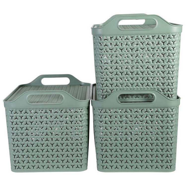 Strata 3x24L Large Urban Storage Basket with Lid- Sage Green 0