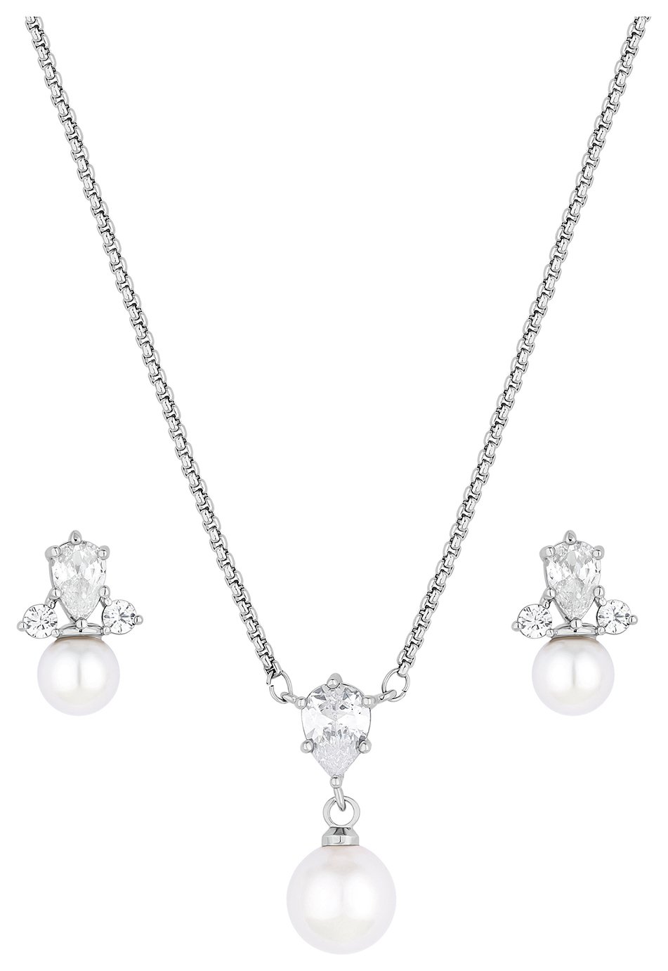 Jon Richard Rhodium Plated And Pearl Pendant and Earring Set