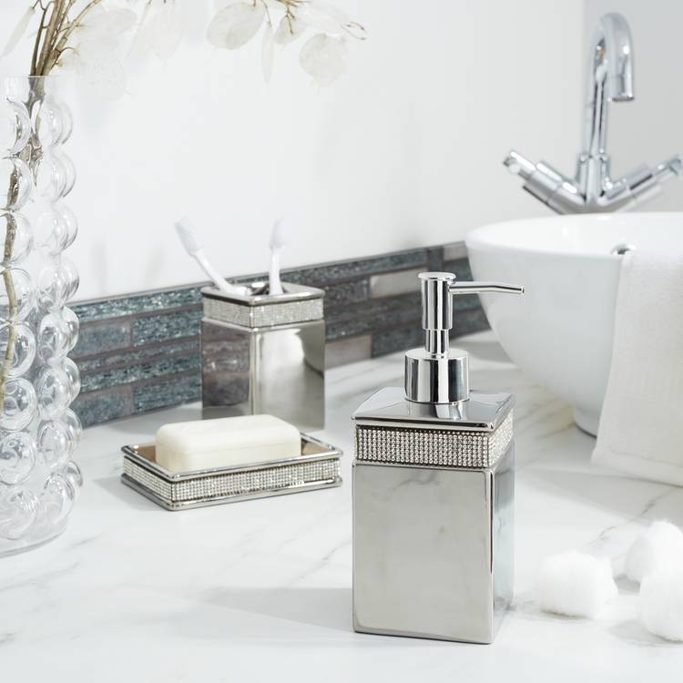 Argos Home Sparkle Ceramic Soap Dispenser - Silver 0