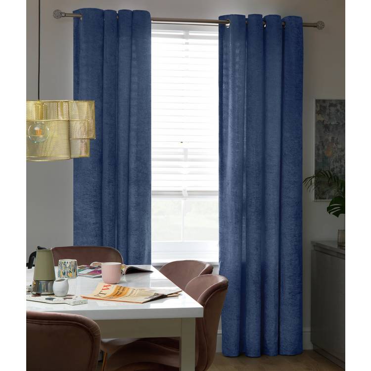 Argos Home Crushed Velvet Lined Eyelet Curtains - Navy 0