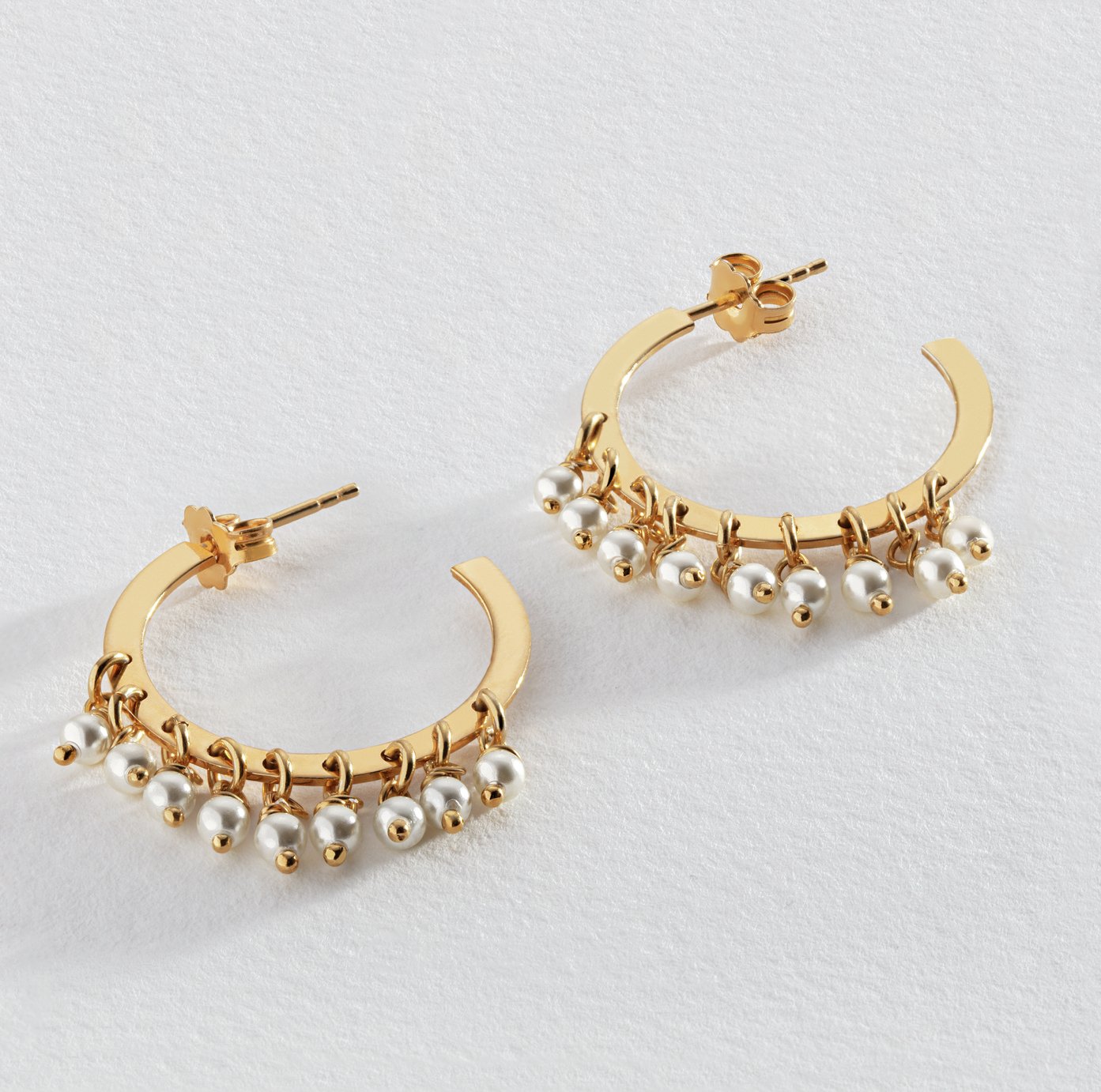 Revere 9ct Gold Plated Pearl Charm Hoop Earrings