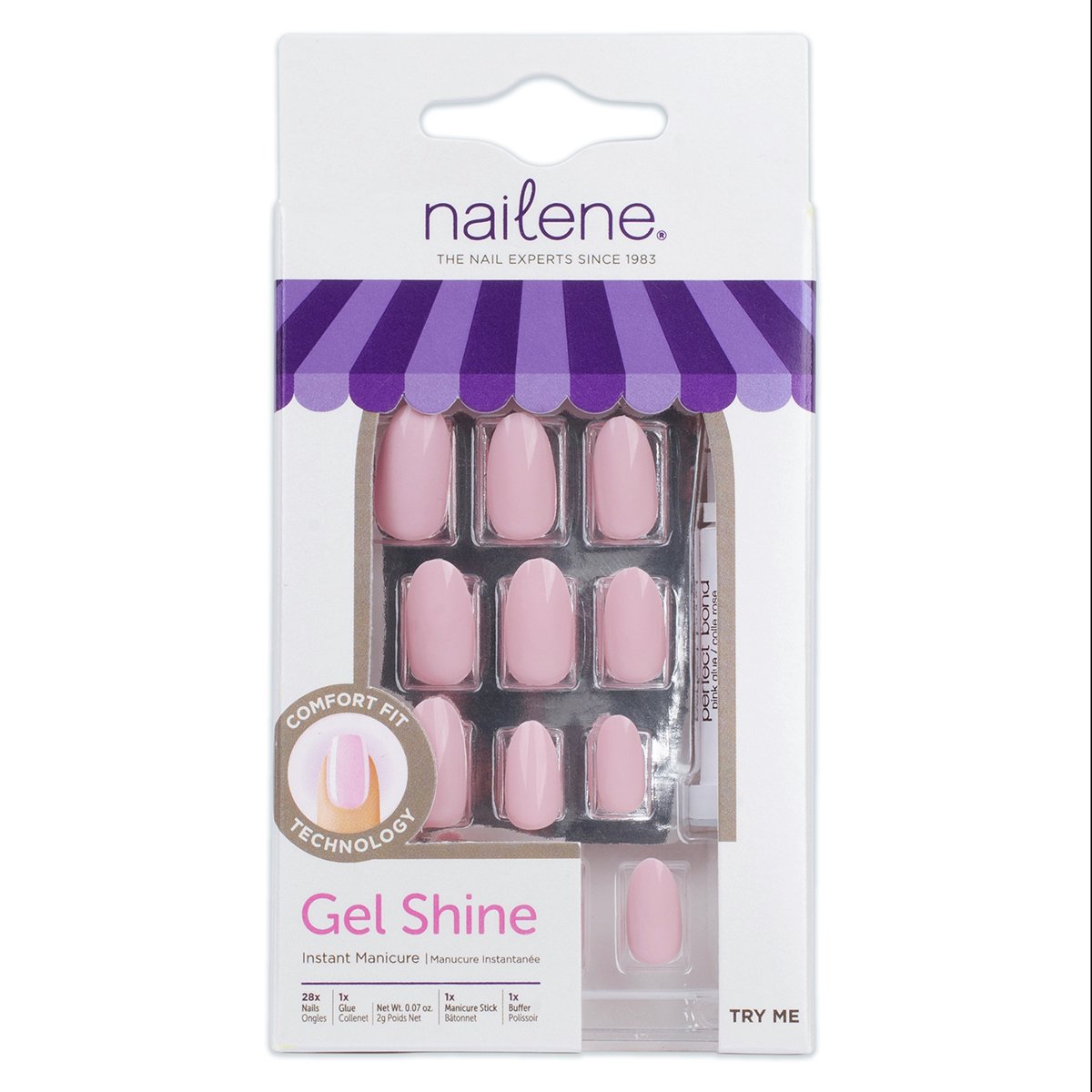 Nailene Gel Shine Stiletto Nails - Pale Pink 28