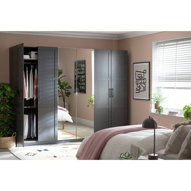 Habitat Munich Panelled 6 Door Mirror Wardrobe - Anthracite 0