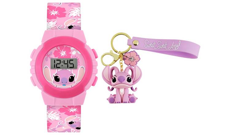 Disney Lilo & Stitch Angel Pink Digital Watch & Keyring Set