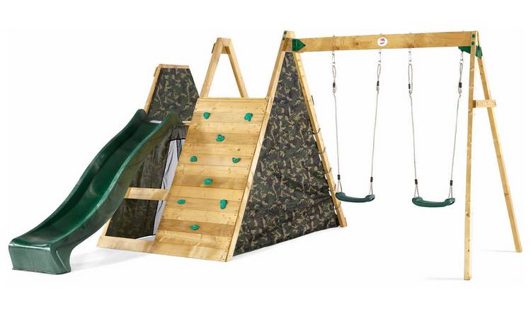 Plum Wooden Climbing Pyramid with Swings