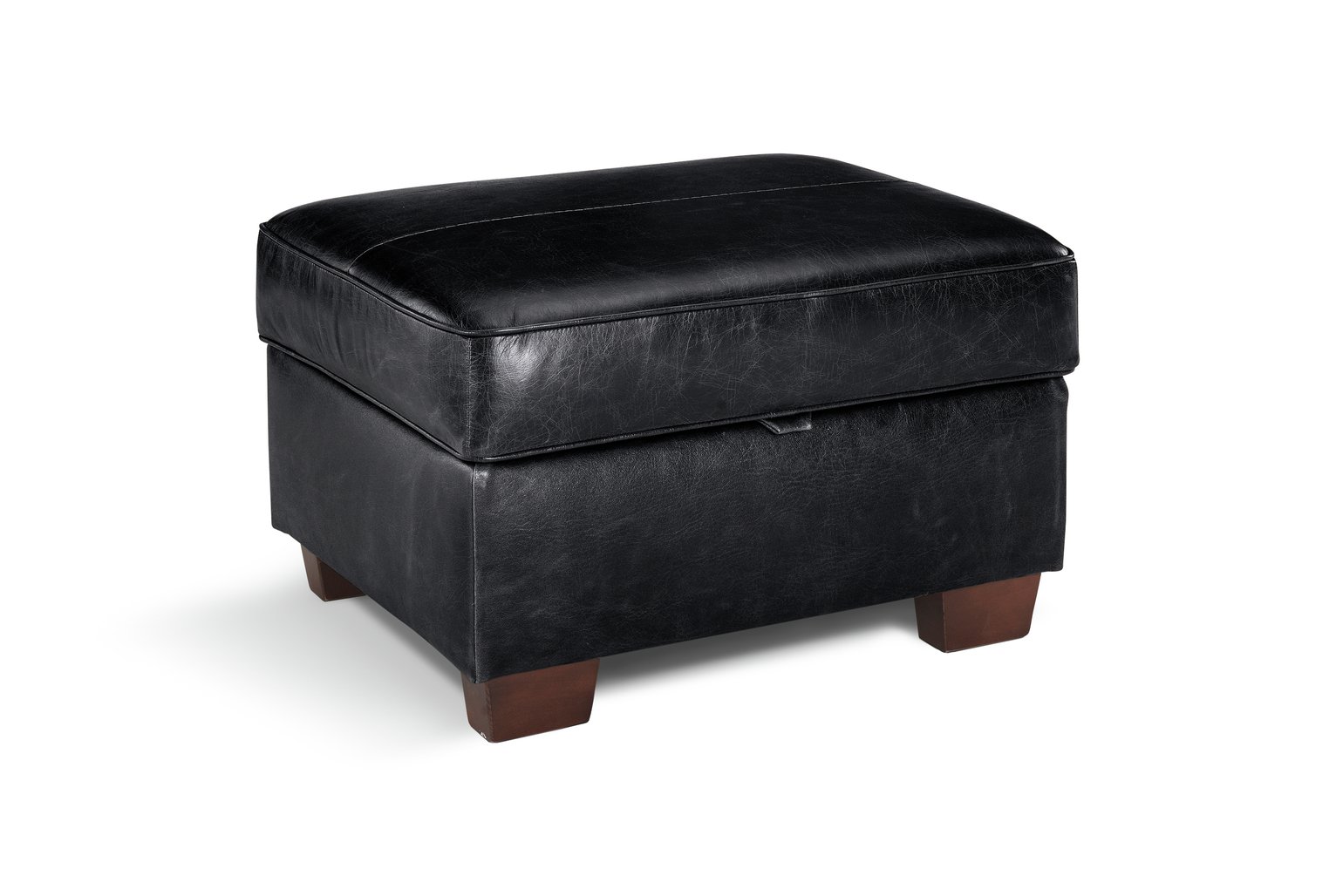 Habitat Salisbury Leather Storage Footstool - Black