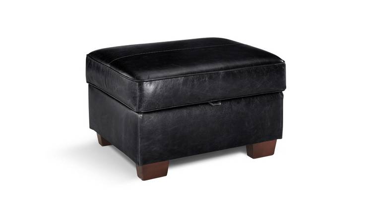 Black leather store footstool with storage