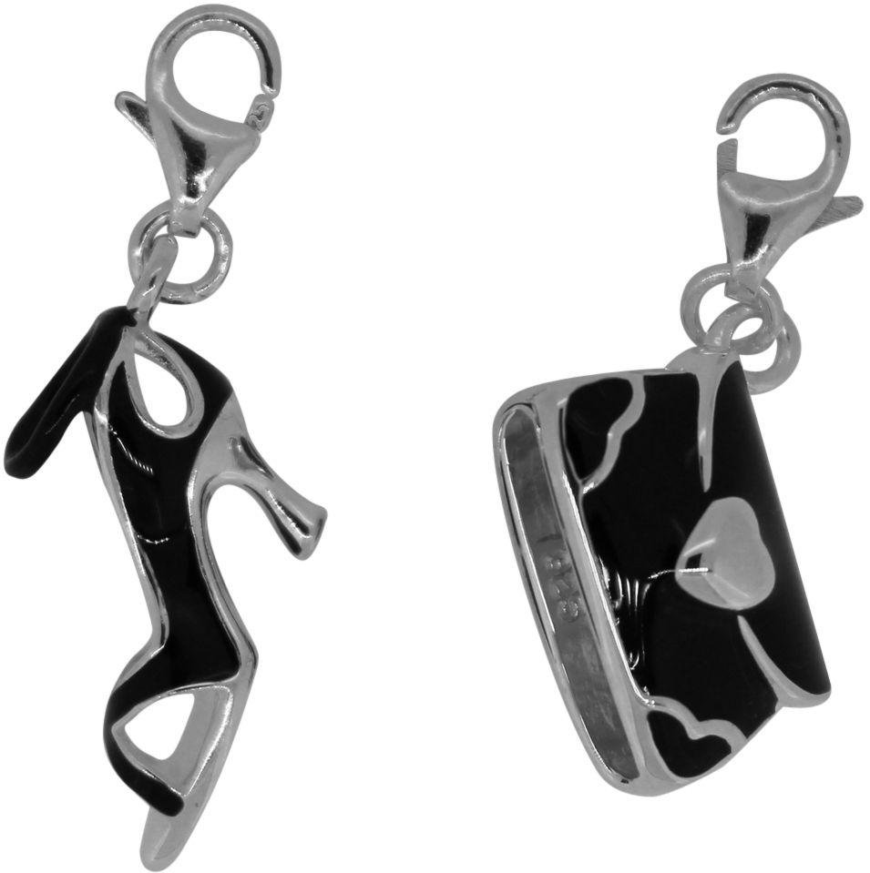 Sterling Silver Black Shoe and Bag Clip-On Charms - Set of 2
