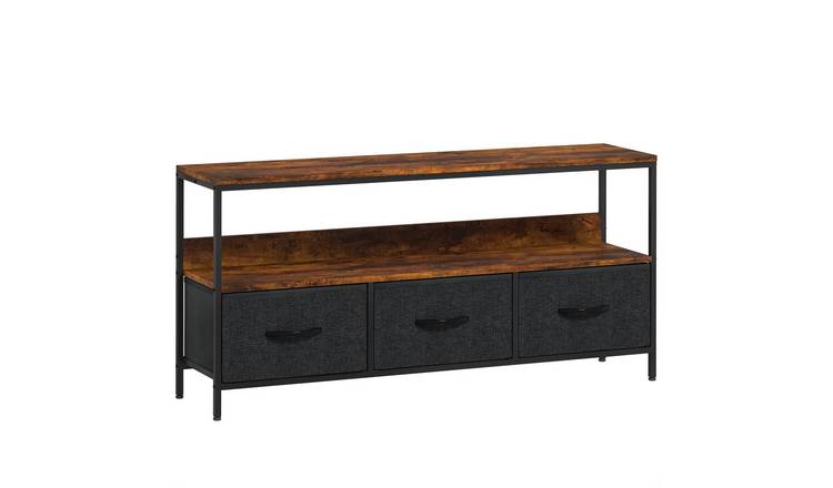 HOMCOM 3 Foldable Linen Drawers TV Unit - Rustic Brown