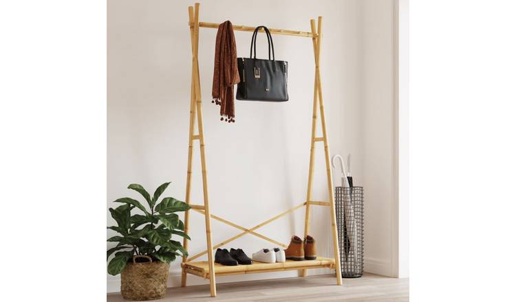 Walplus Bamboo Clothes Rack with Shelf - 102 x 50 x 190 cm