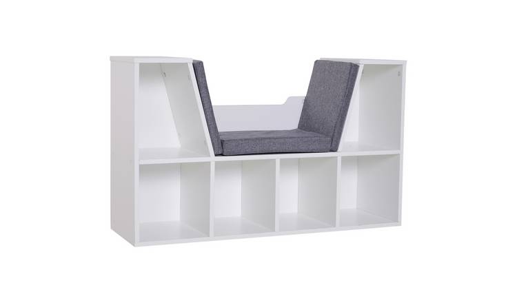 HOMCOM Storage Bookcase with Cushioned Reading Seat 6 Cube - White
