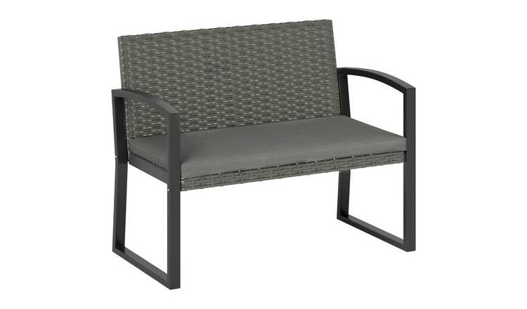Outsunny 2 Seater Rattan Garden Bench with Cushion - Light Grey