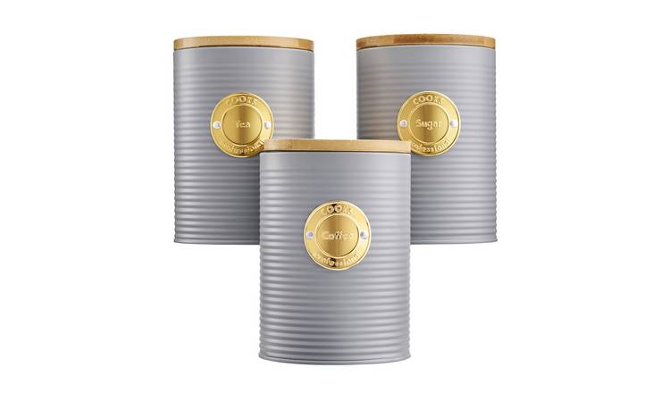 Cooks Professional 5 Piece Ribbed Kitchen Storage Set - Grey/Gold