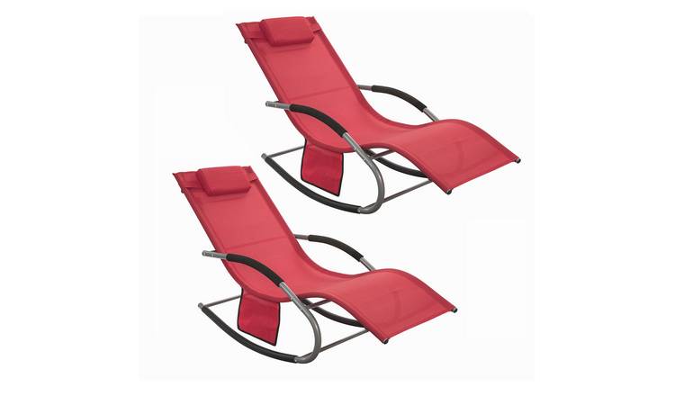 SoBuy Set of 2 Outdoor Garden Seating Sun Lounger Rocking Chair - Red