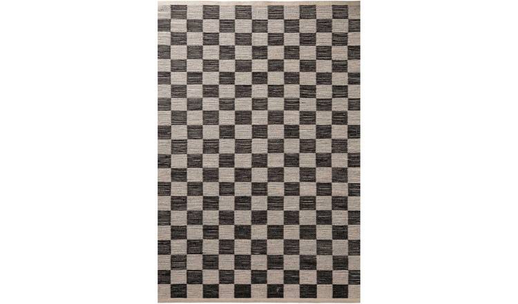 Hanse Home Black and White Handloom Rex Check Reversible Rug - 120 x 170cm