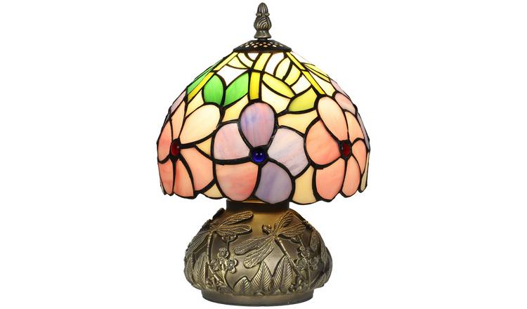 HOMCOM Tiffany Style Dragonfly Stained Glass Table Lamp - Pink