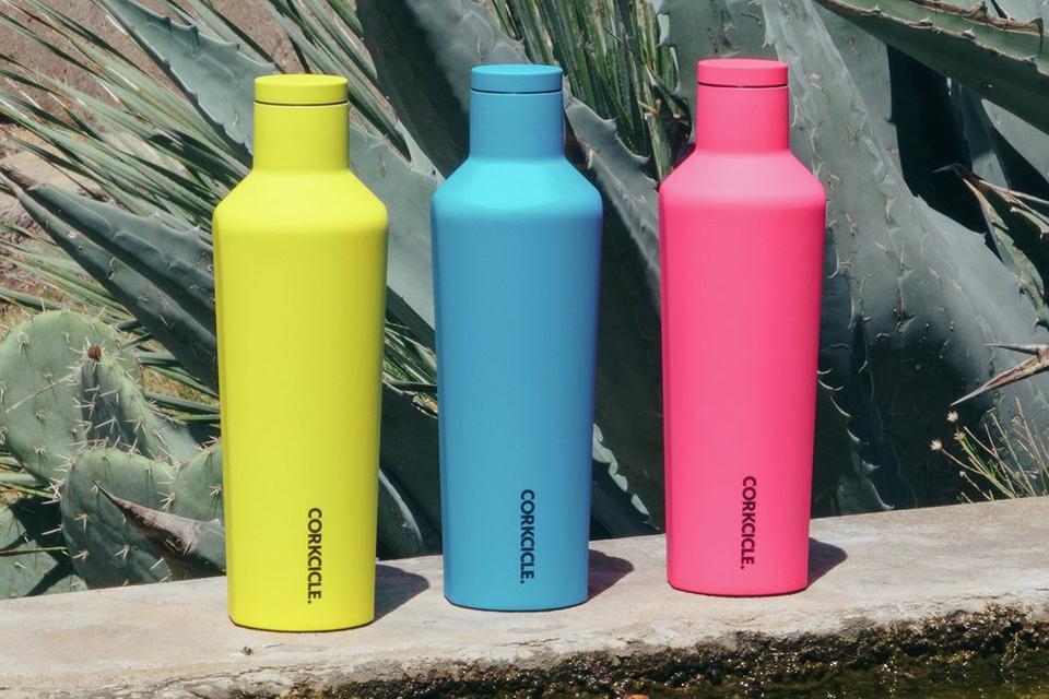 Colourful water bottles.