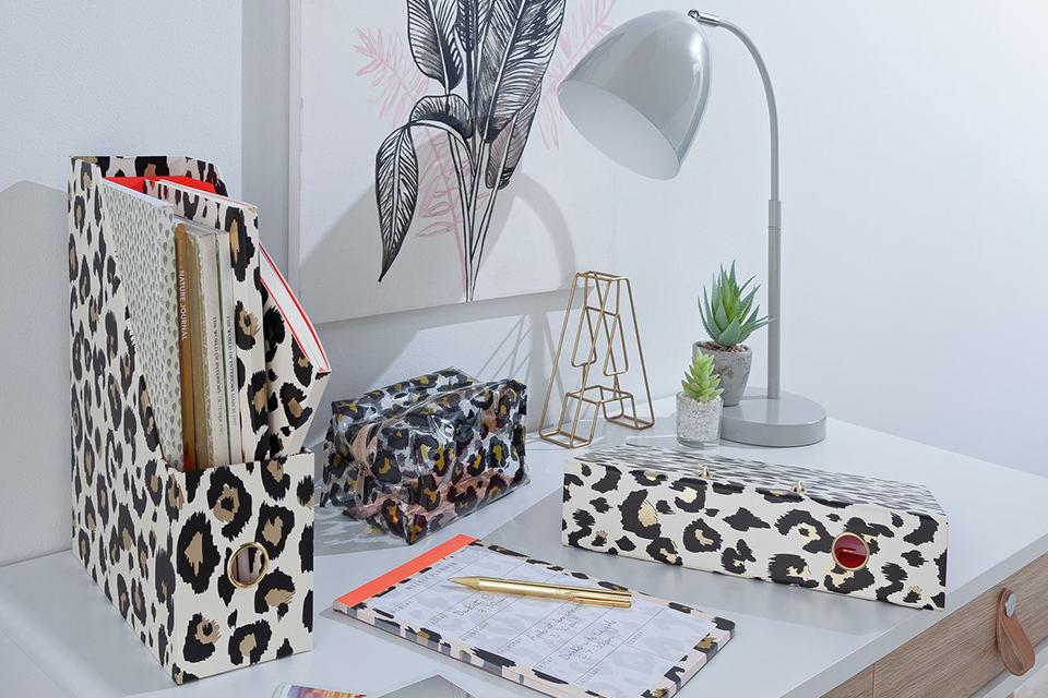 Image of various lepard print-patterned stationary.