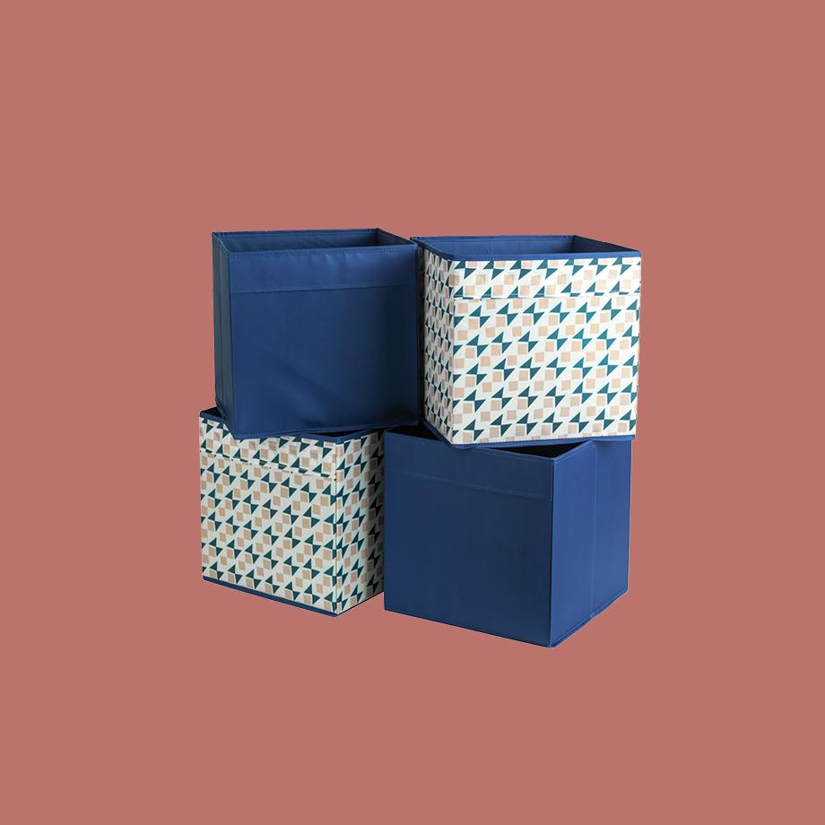 Image of some blue canvas boxes.
