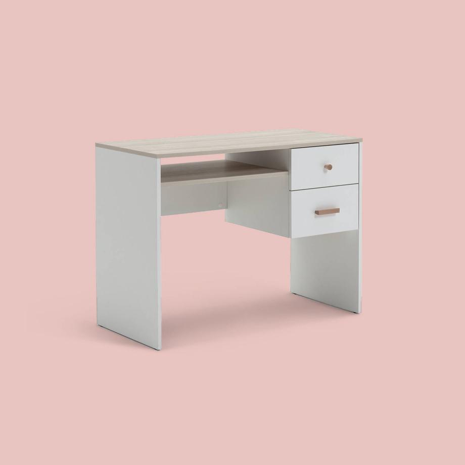 Image of a white desk with drawers.