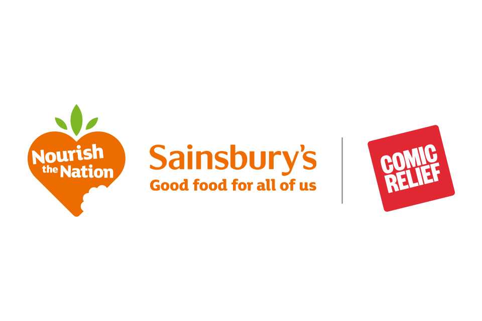 Nourish the Nation, Sainsbury's, Comic Relief logos.