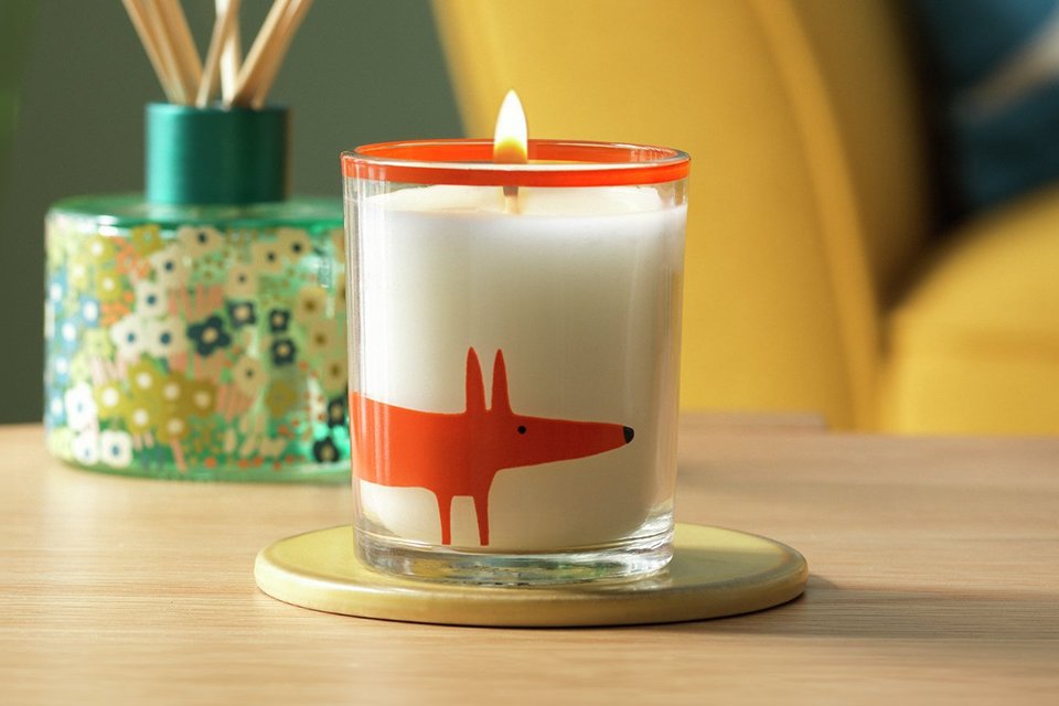 A Habitat x Scion Mr Fox Glass Candle with Paradise Plum and Orchid fragrance.