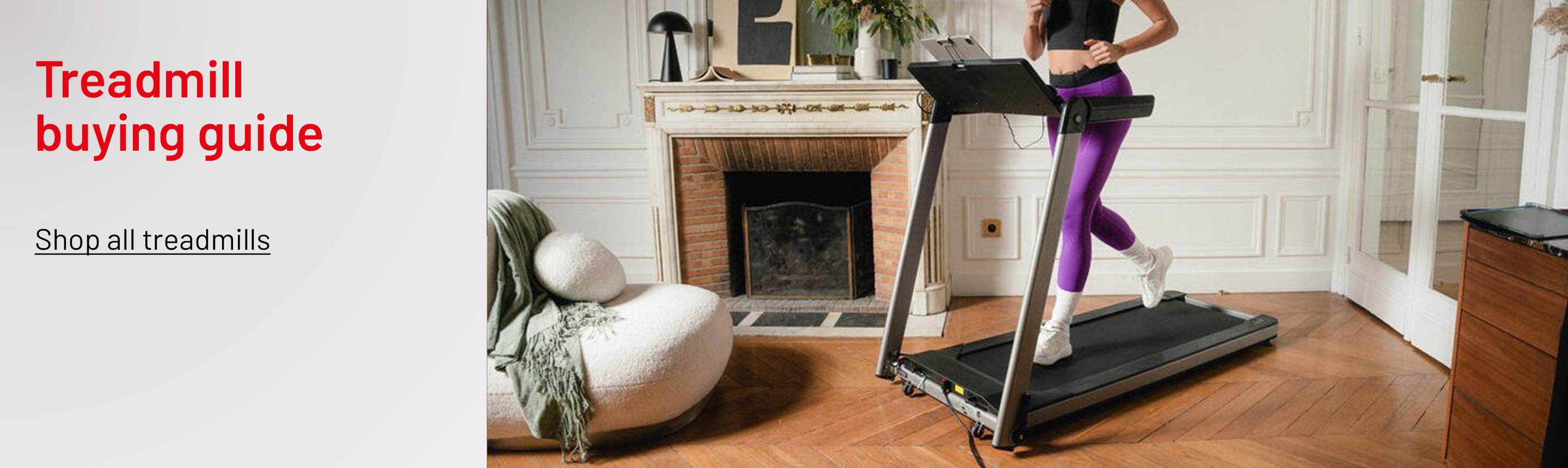 A woman using a Decathlon Milor Treadmill at home.