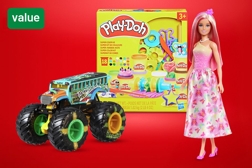 3 for £20 on selected toys. Includes Hot Wheels, Barbie, Play-Doh and more!