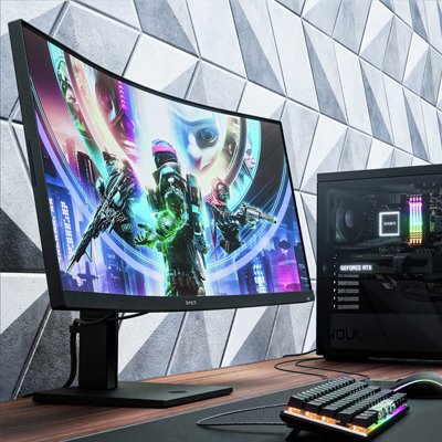 HUAWEI MateView GT 34 inch 165Hz gaming monitor on a gaming desk.