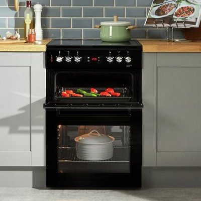 Beko KDC653K 60cm Double Oven Electric Cooker in black colour.