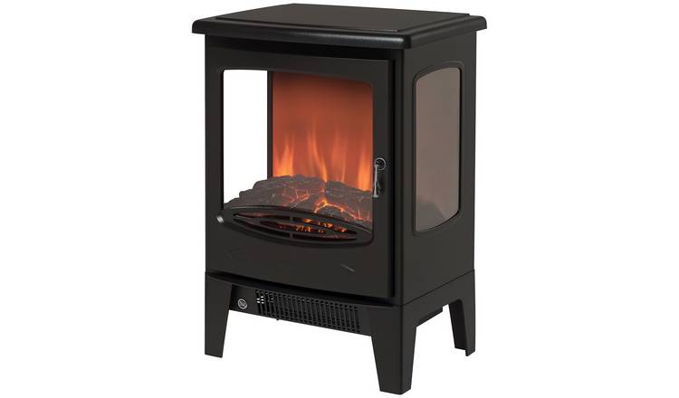 HOMCOM Freestanding Electric Fireplace with Tempered Glass Panels - Black