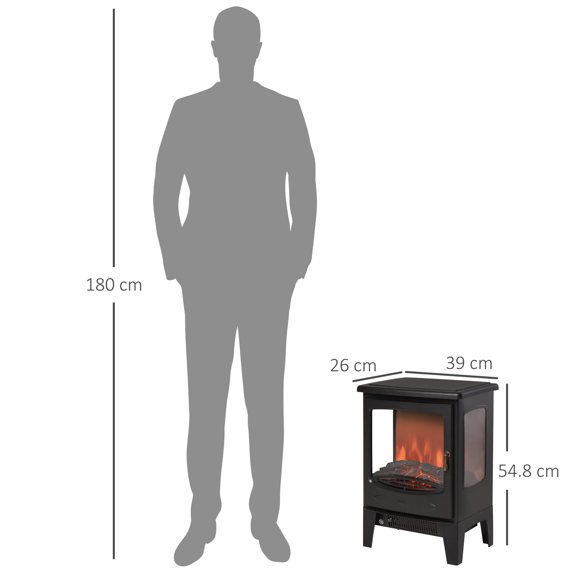 HOMCOM Freestanding Electric Fireplace with Tempered Glass Panels - Black - Image 3