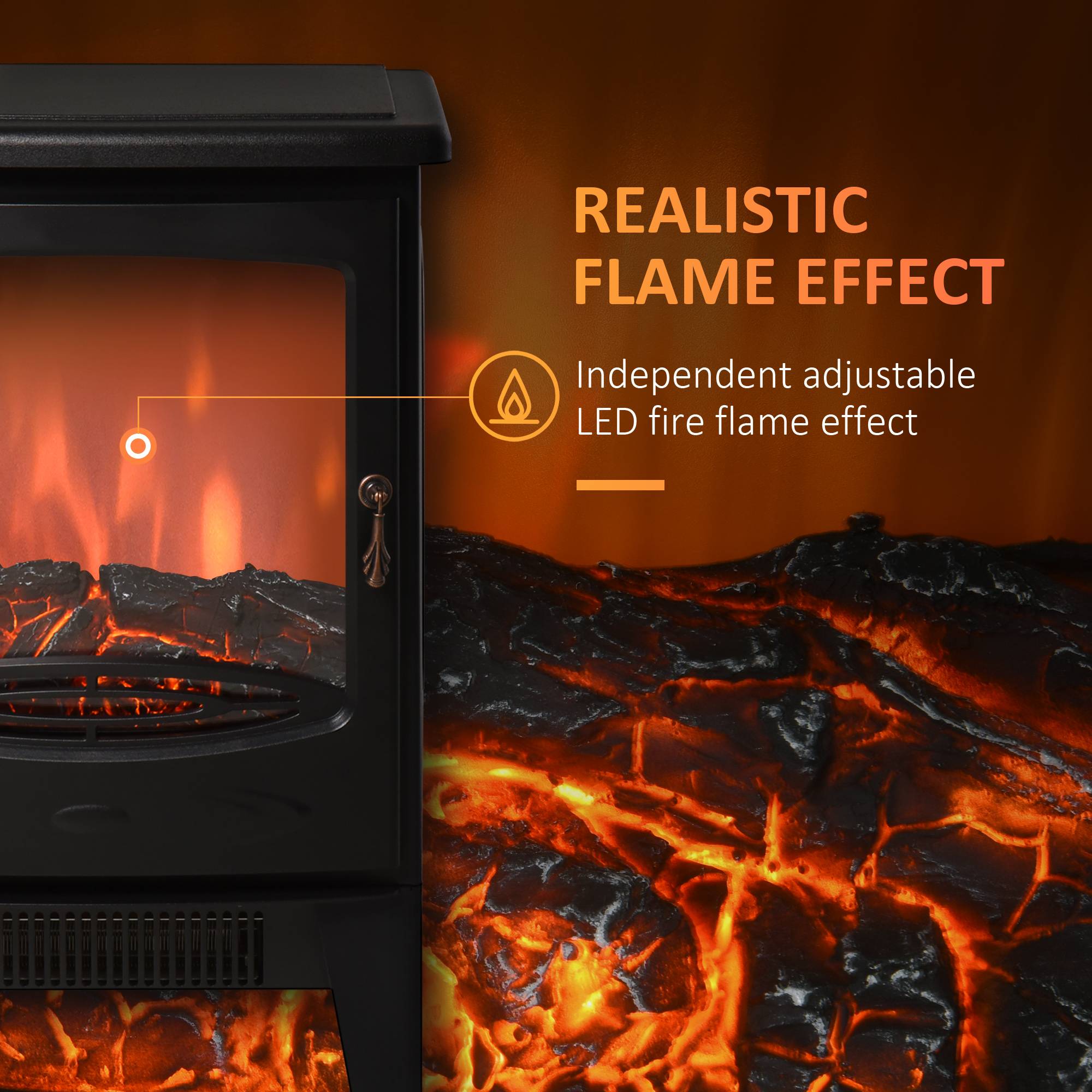HOMCOM Freestanding Electric Fireplace with Tempered Glass Panels - Black - Image 4