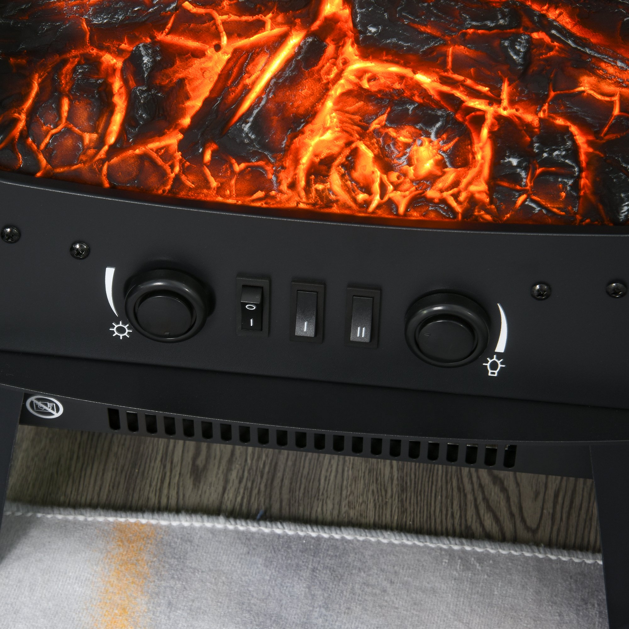 HOMCOM Freestanding Electric Fireplace with Tempered Glass Panels - Black - Image 5