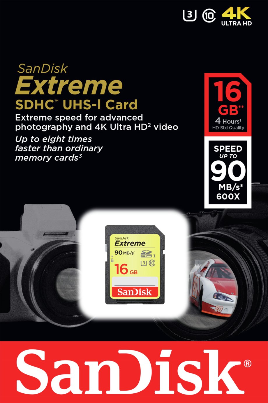SanDisk Extreme 90MBs SD 4K Ready Memory Card - 16GB