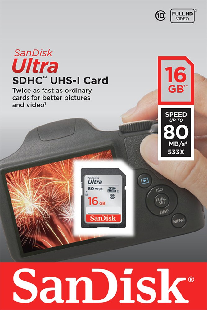 SanDisk Ultra 80MBs SD Memory Card - 16GB