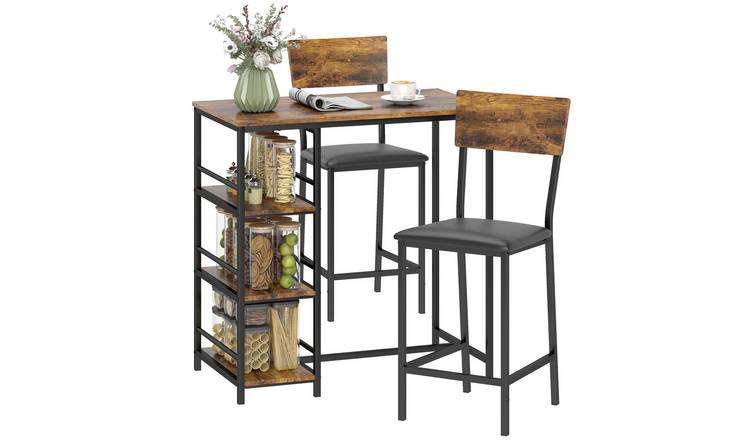 HOMCOM 3 Piece Bar Table and Faux Leather Rectangular Bar Chairs - Rustic Brown