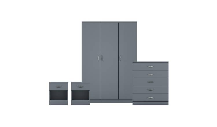 Vida Designs Riano Bedroom Set (Bedsides, 5 Drawer Chest, 3 Door Wardrobe)-Grey