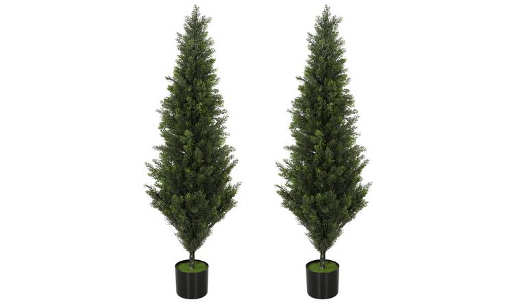 HOMCOM Set of 2 4FT Artificial Cypress in Weighted Pot - Green