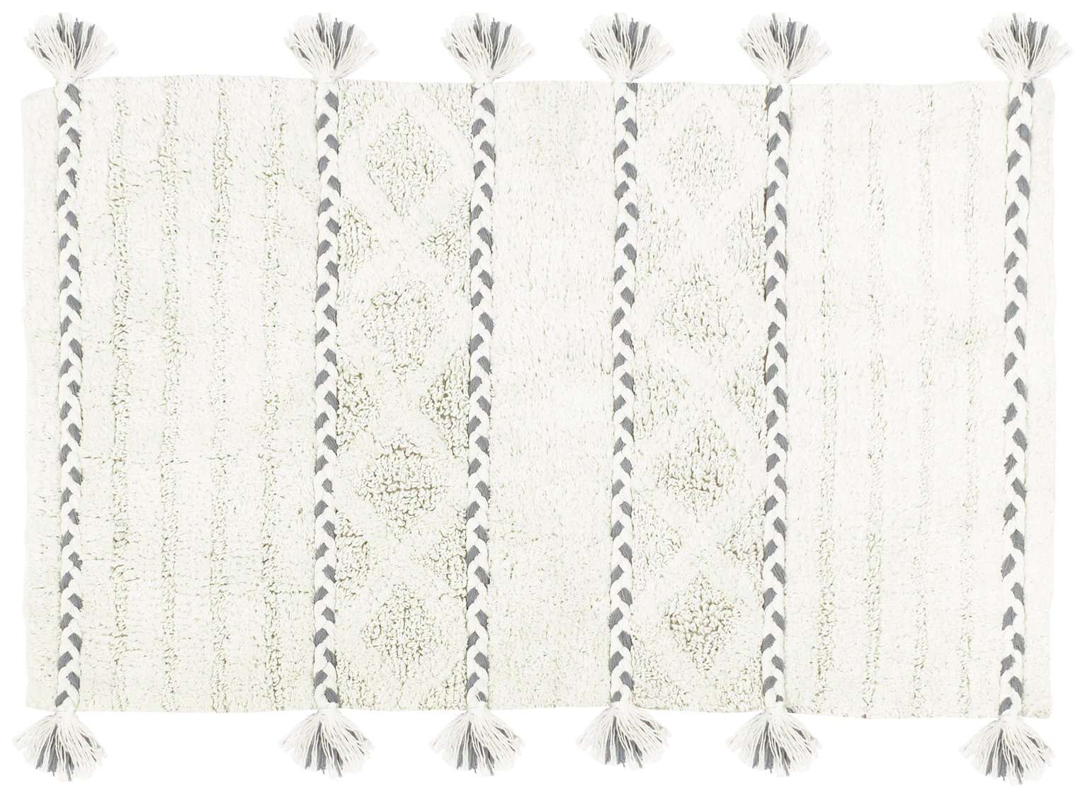 The Linen Yard Cotton Tassel Diamond Bath Mat - Ivory