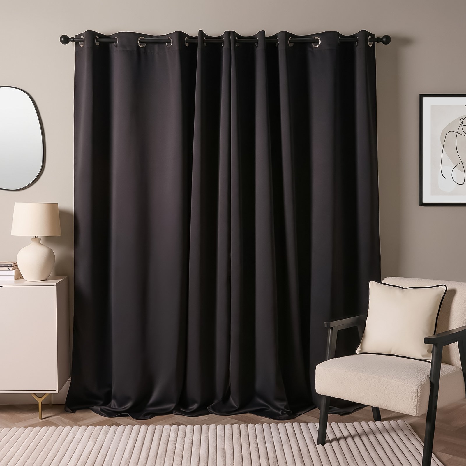 OHS Essentials Plain Eyelet Blackout Curtains 117 x 137cm - Black - Image 2