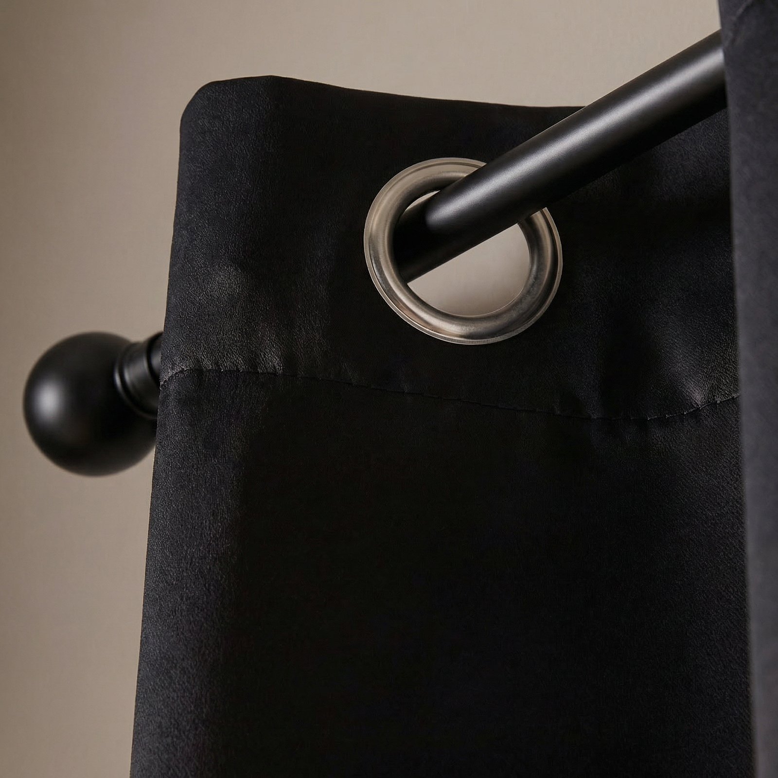 OHS Essentials Plain Eyelet Blackout Curtains 117 x 137cm - Black - Image 3