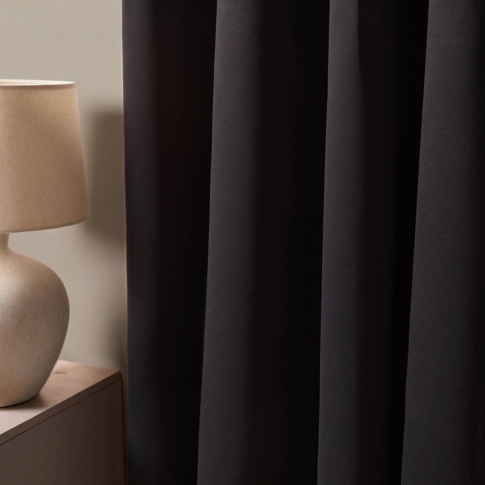 OHS Essentials Plain Eyelet Blackout Curtains 117 x 137cm - Black - Image 4