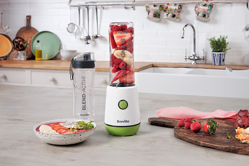 A white Breville Blend Active personal blender.