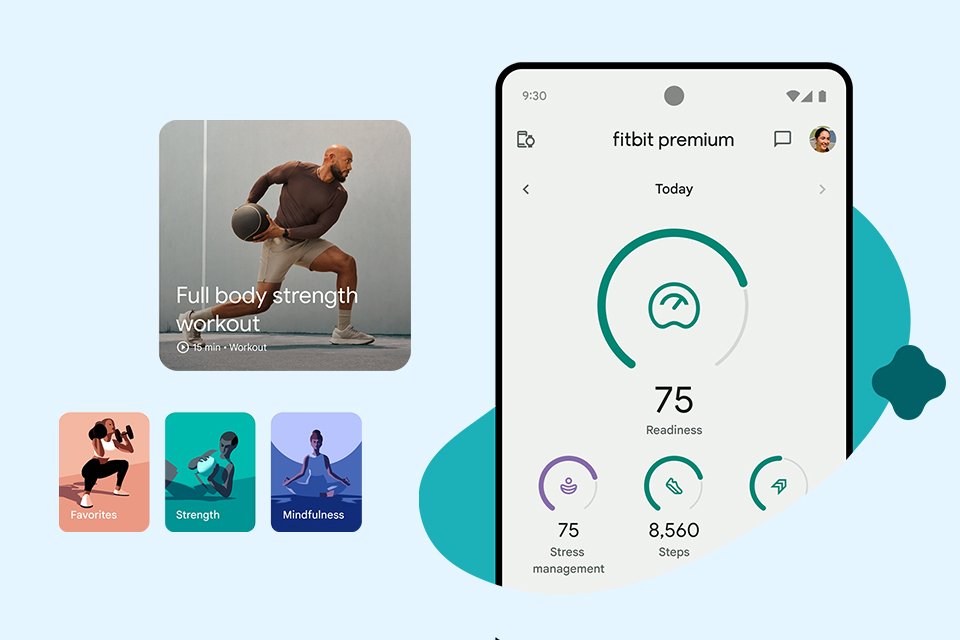 Fitbit smartwatch and smartphone showing the Fitbit app.