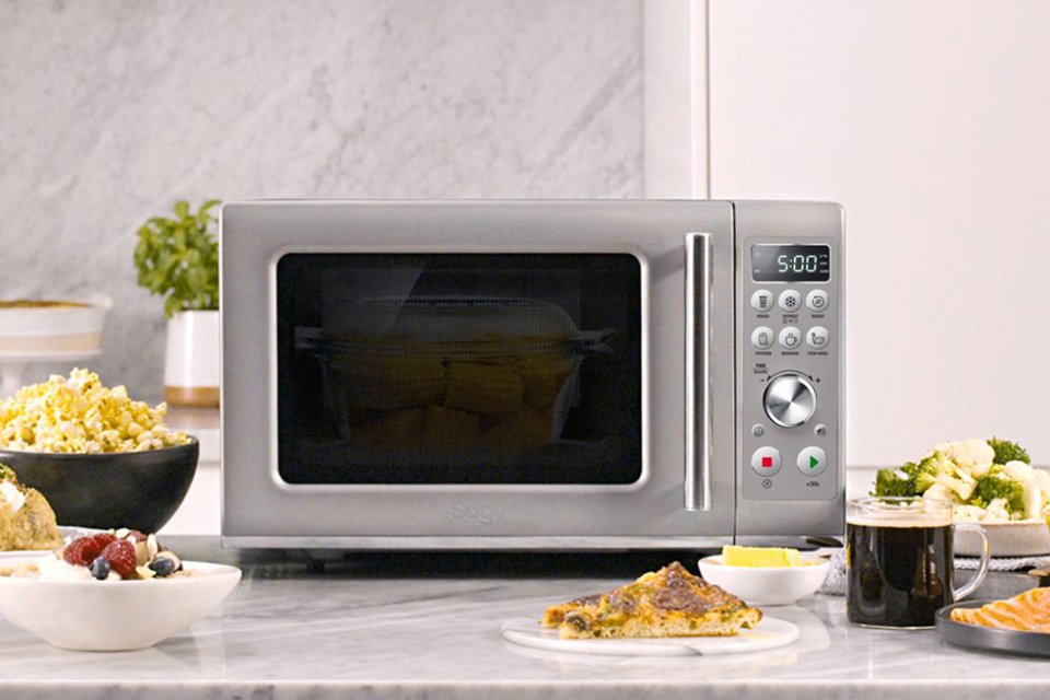 The Sage Compact Wave™ Soft Close microwave placed on kitchen slab.
