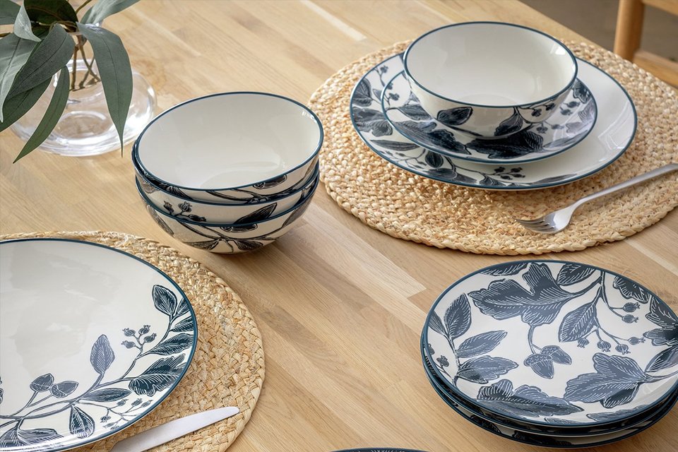 A Habitat floral 12-piece fine China dinner set.