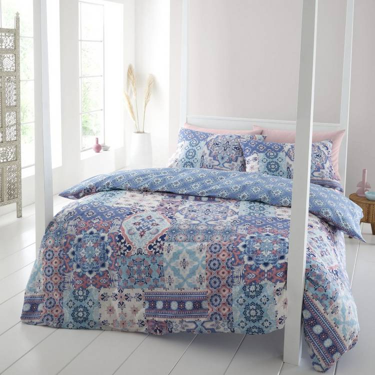 Catherine Lansfield Boho Patchwork Blue Bedding Set - King 0