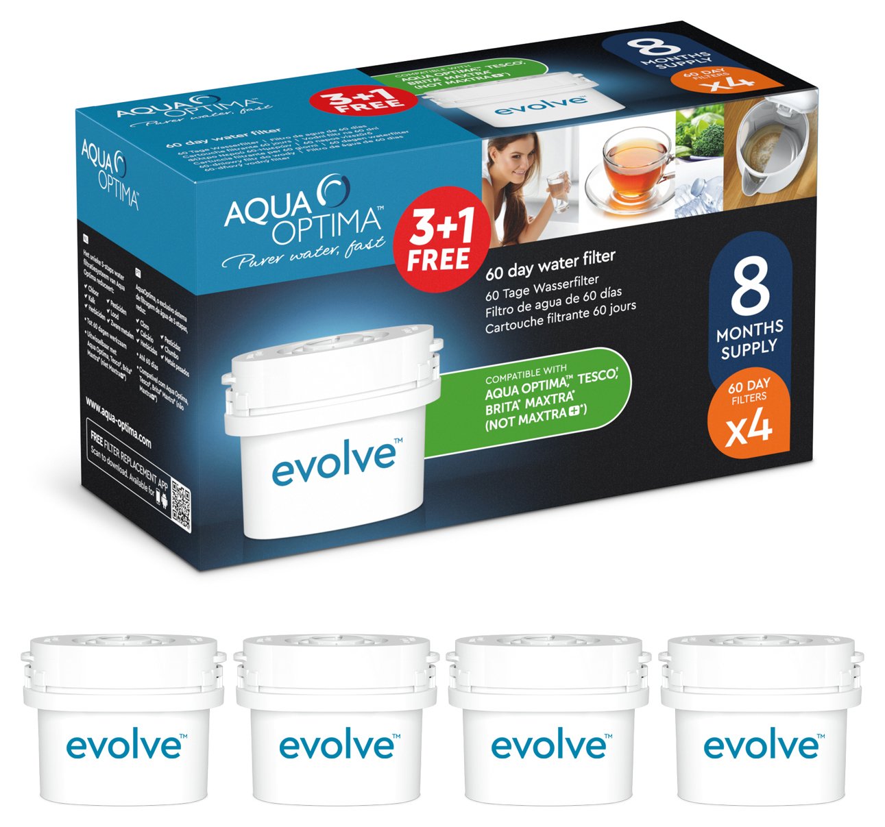 Aqua Optima Evolve 60 Day Water Filter - 4 Pack